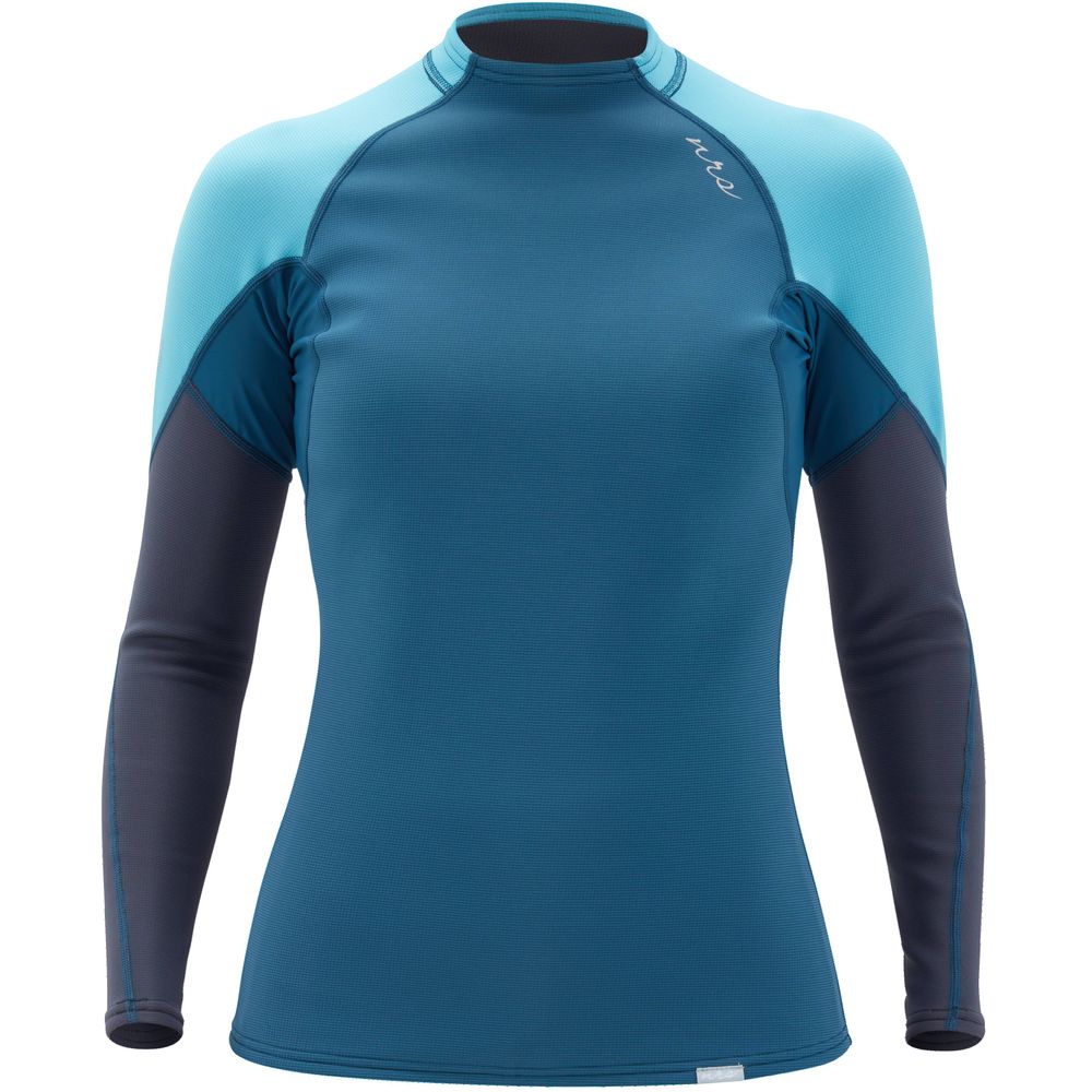 NRS Women&#39;s HydroSkin Long Sleeve Shirt neopren paddeltröja i färg poseidon (blå/turkos), frontal