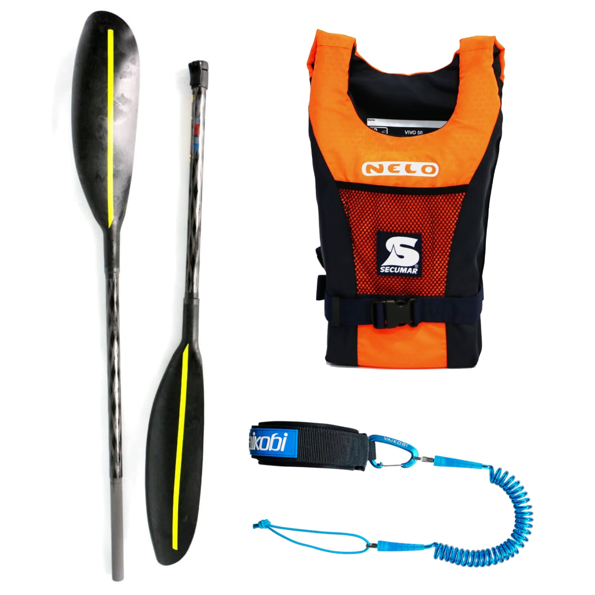 Nelo surfski package of wing paddle, flying harness, leash