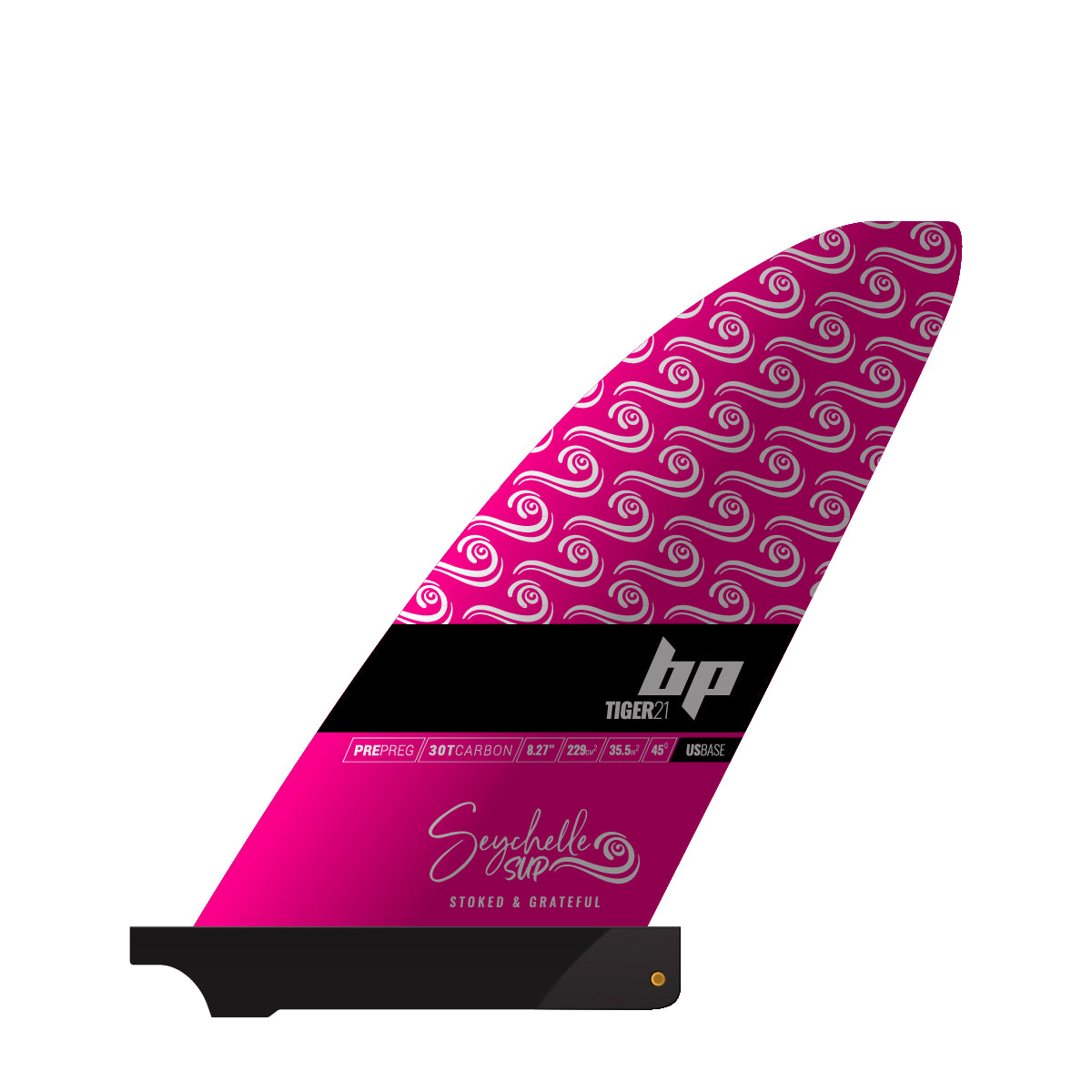 Black Project Tiger v2 Seychelles Edition - Pre-preg Carbon SUP fin, US base left