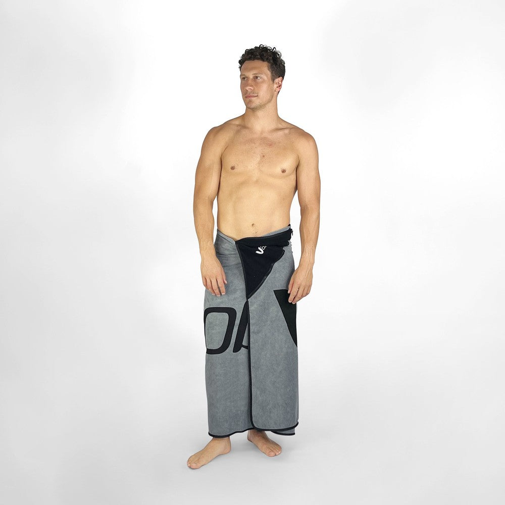 Vaikobi Beach Towel with Zip Pocket Grey - wrapped around waist