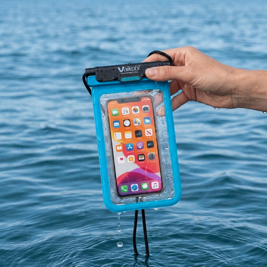 Vaikobi Waterproof Phone Case Cyan - lifestyle in use