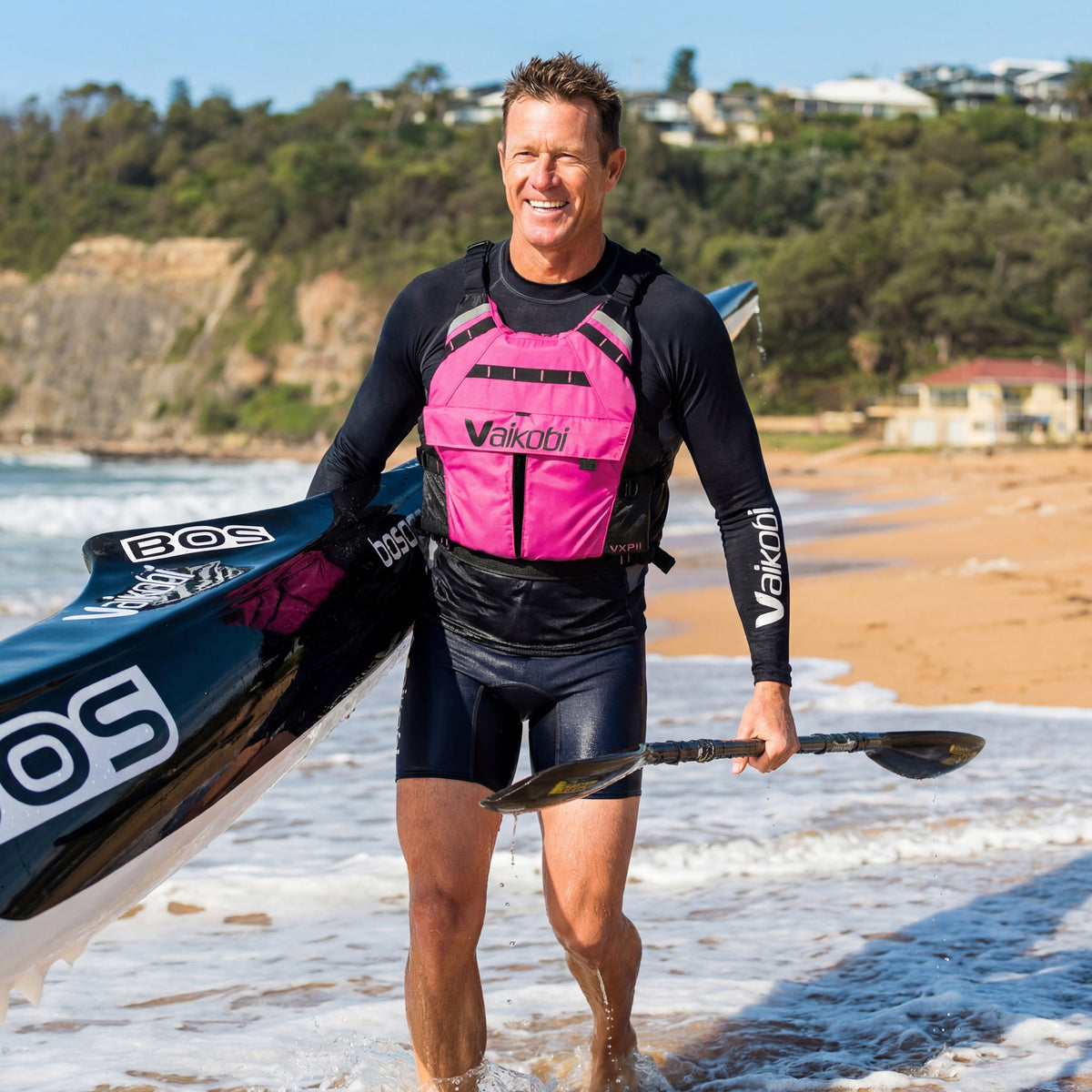 Vaikobi VXP II Race Lifejacket Pink - paddler with surfski