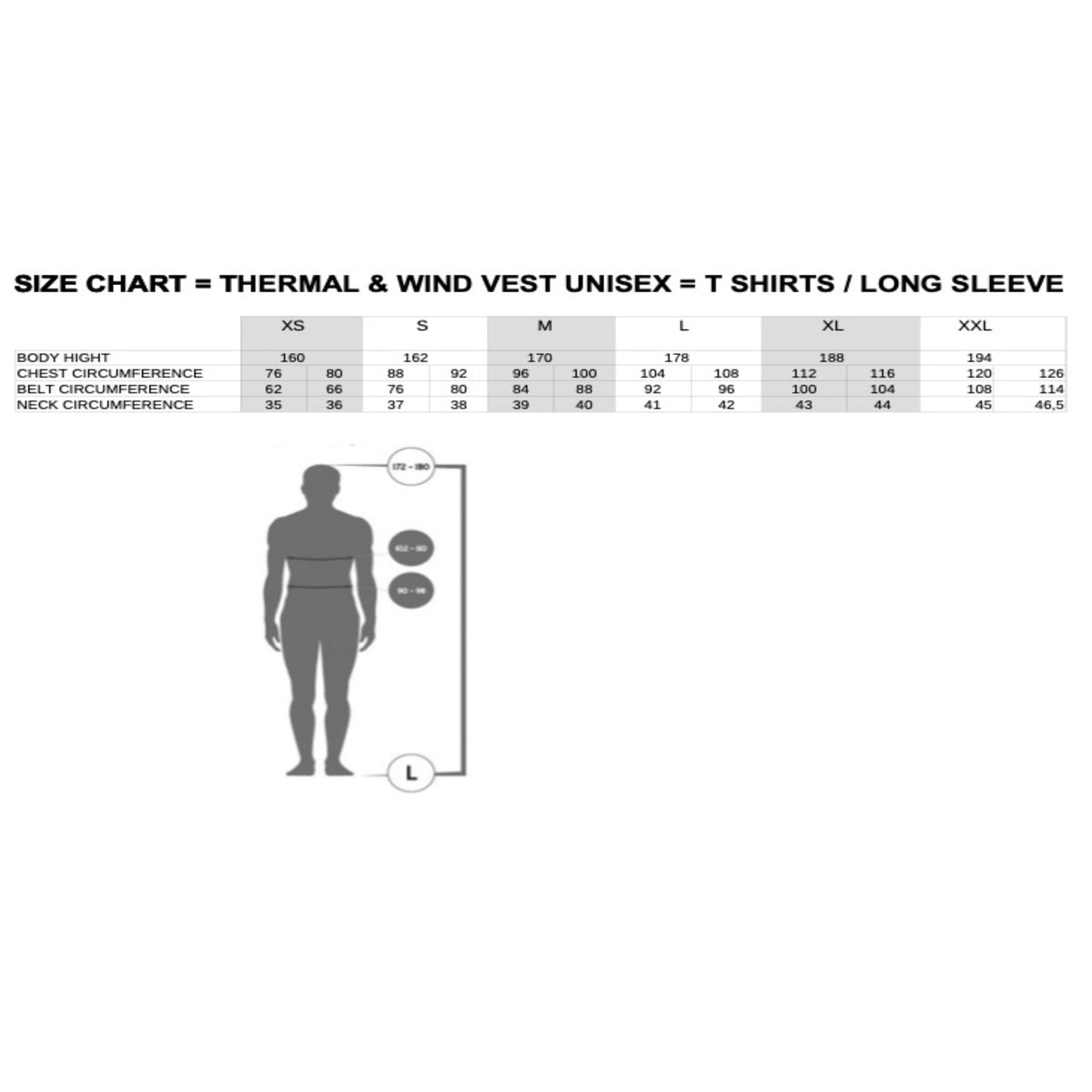 Jantex Thermo Size Chart