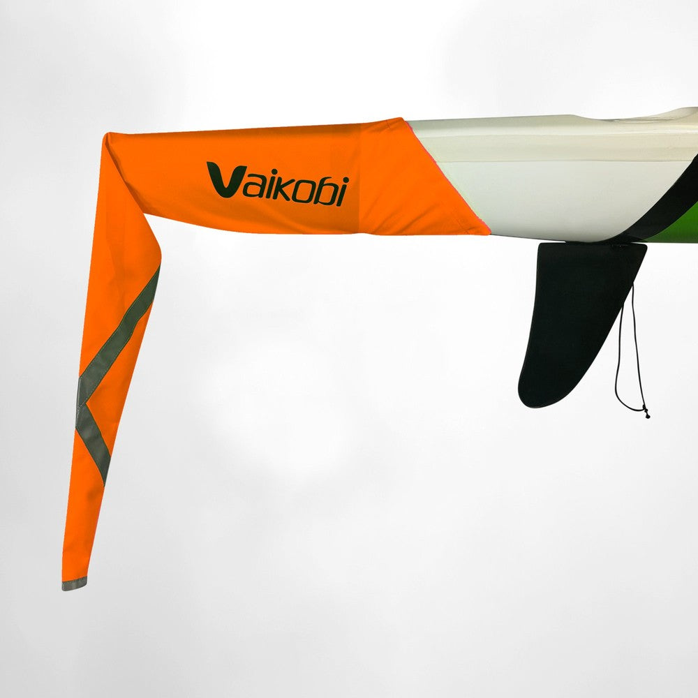 Vaikobi Tail Flag Ski Orange - mounted on surfski stern