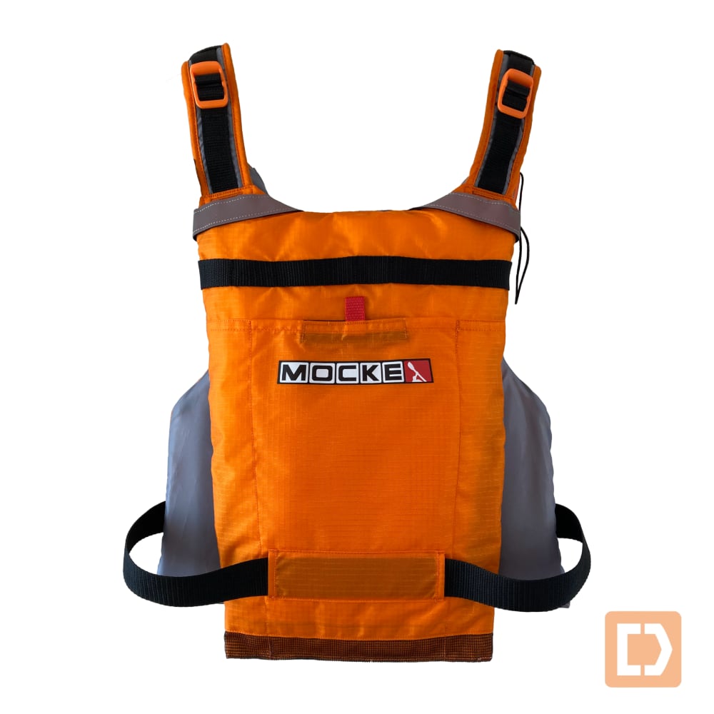 Mocke Flow Zip PFD - paddling life vest with front zip in orange color - back view
