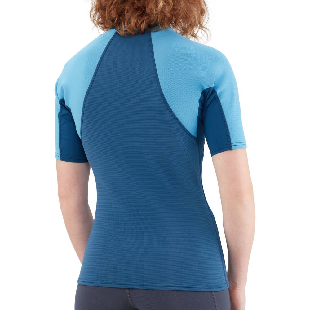 NRS Women&#39;s HydroSkin Short Sleeve Shirt neoprene shirt poseidon with model back