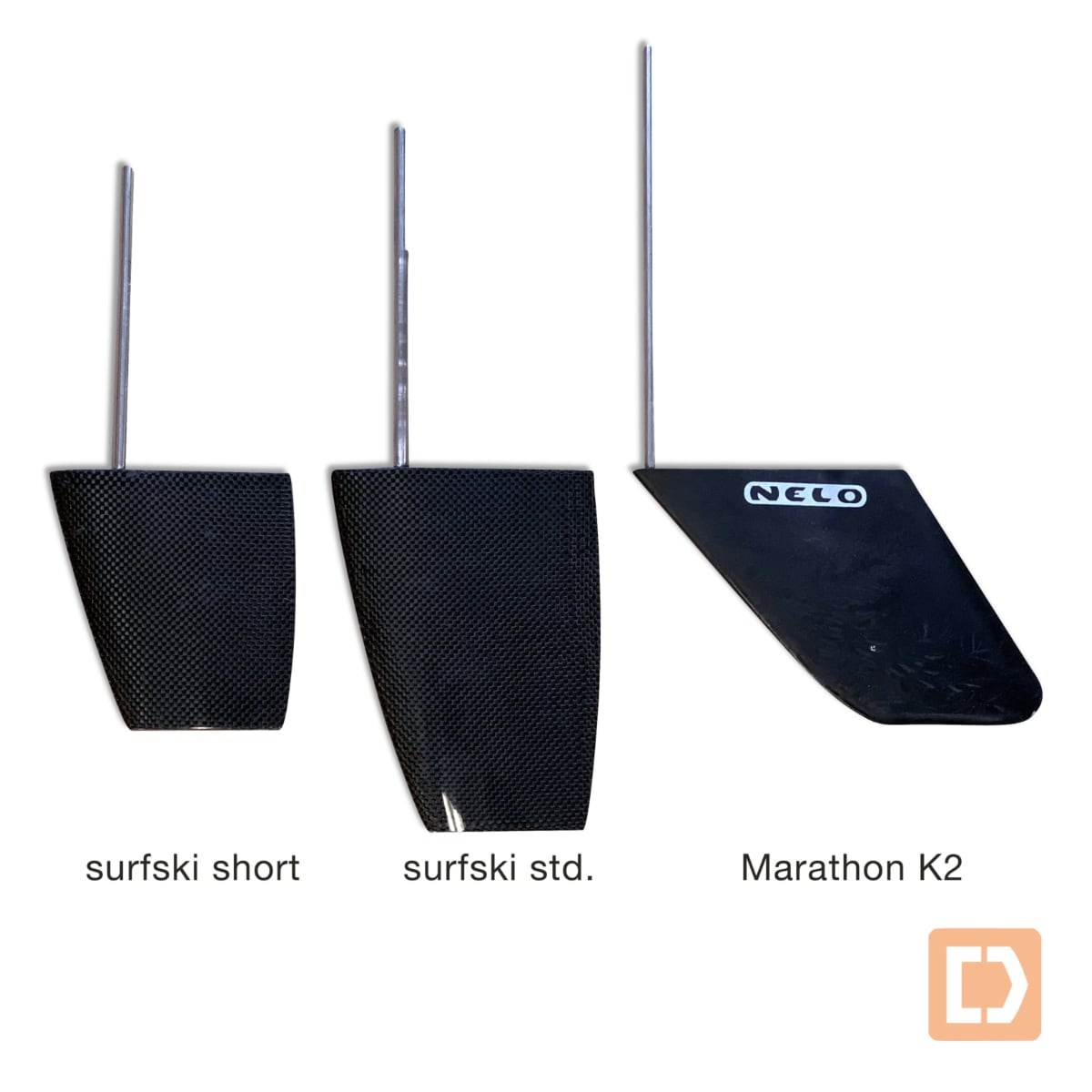 Nelo surf ski rudder with short rudder blade